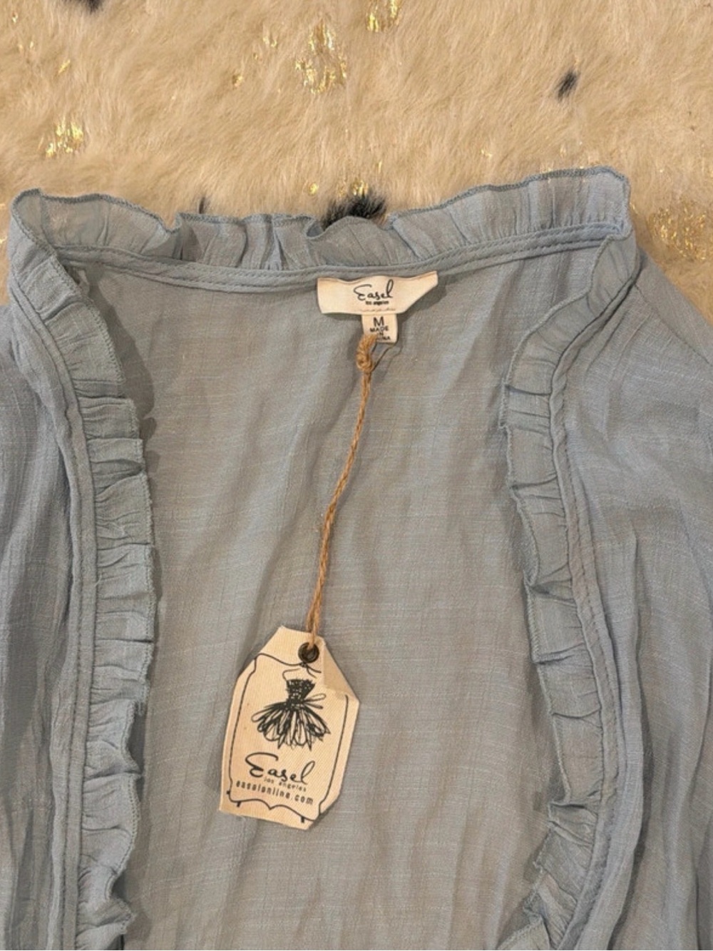 Easel Light Blue Ruffled Open-Front Tunic - Picture 2 of 2